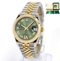 MINT UNPOLISHED ROLEX DATEJUST 278273 31MM GREEN ROMAN DIAMOND DIAL BOX PAPERS