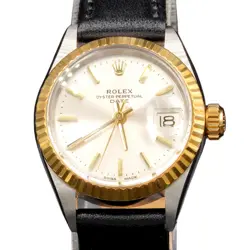 LADIES ROLEX TWO-TONE 14K/SS DATE WATCH SILVER STICK DIAL 6917 W/ SERVICE CARD