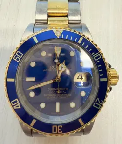 ROLEX SUBMARINER 16613 SILVER AND GOLD OYSTER BRACELET WITH BLUE BEZEL