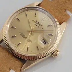 MENS ROLEX OYSTER PERPETUAL DATE 1503 18K SOLID GOLD 1960S 34MM AUTOMATIC RA387B