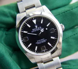 ROLEX EXPLORER 214270 SILVER OYSTER BRACELET  SILVER BEZEL BLACK MEN’S WATCH