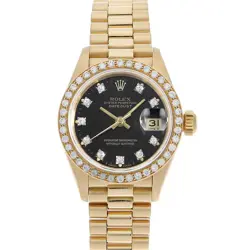 ROLEX DATEJUST BEZEL DIAMOND 10P DIAMOND 69138G BLACK 85 NUMBER SECOND HAND ...