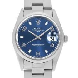 ROLEX OYSTER PERPETUAL DATE 15200 BLUE FLYING ARABIC U NUMBER SECOND HAND MENS