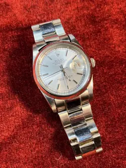 ROLEX OYSTER PERPETUAL DATEJUST SILVER BEZEL STAINLESS MENS