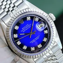 ROLEX DATEJUST MENS STAINLESS STEEL WATCH BLUE VIGNETTE DIAMOND DIAL JUBILEE