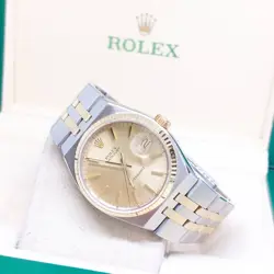 ROLEX 36MM 14K HALF YG CHAMPAGNE STICKS DIAL OYSTERQUARTZ DATEJUST REF: 17013