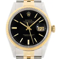 ROLEX MENS DATEJUST 16013 18K YELLOW GOLD STEEL BLACK DIAL WATCH W/ JUBILEE BAND