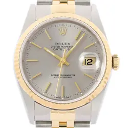 ROLEX MENS DATEJUST 16233 GRAY DIAL 18K YELLOW GOLD & STEEL 2TONE WATCH