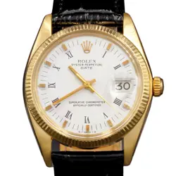 MENS ROLEX 14K YELLOW GOLD DATE WATCH WHITE ROMAN DIAL 1503