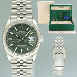 2022 NEW PAPERS ROLEX DATEJUST GREEN PALM 126234 STEEL JUBILEE WHITE GOLD WATCH