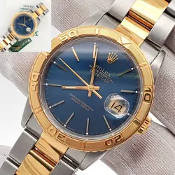 ROLEX DATEJUST TURN-O-GRAPH 36MM BLUE INDEX OYSTER 2-TONE WATCH 16263 PAPERS