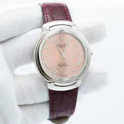 ROLEX CELLINI WATCH 18K WHITE GOLD 6623 QUARTZ PINK DIAL WITH SERVICE PAPER