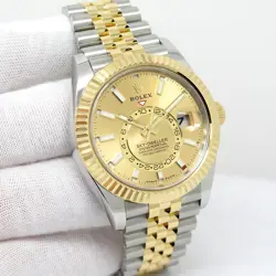 ROLEX 336933 SKYDWELLER 18K/SS WITH CHAMPAGNE DIAL ON JUBILEE