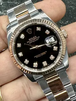 GORGEOUS ROLEX DATEJUST 116231 BLACK DIAMOND DIAL 18K ROSE GOLD STEEL 36MM LOOK!
