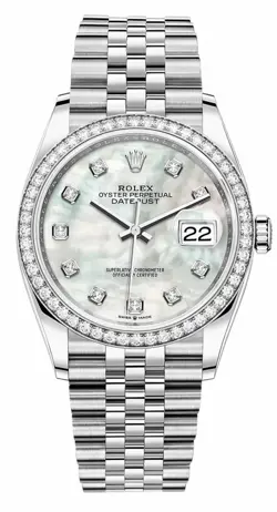 ROLEX DATEJUST 36 STAINLESS STEEL 126284RBR MOTHER OF PEARL, JUBILEE