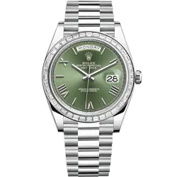 ROLEX DAY-DATE 40 228396TBR PLATINUM PRESIDENT - OLIVE GREEN ROMAN - PRE-OWNED