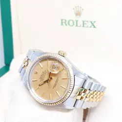 ROLEX 36MM 18K HALF YELLOW GOLD CHAMPAGNE STICKS DIAL DATEJUST REF: 16013 (1987)