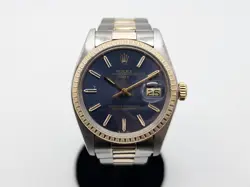 VINTAGE $10,000 ROLEX DATE 34MM BLUE DIAL 18K YELLOW GOLD SS MENS WATCH SERVICED