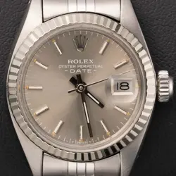 ROLEX DATE 6917 FLUTED GOLD BEZEL STAINLESS STEEL WATCH 26MM SILVER INDEX DIAL