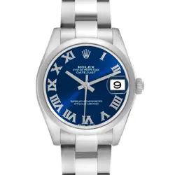 ROLEX DATEJUST MIDSIZE 31 BLUE ROMAN DIAL LADIES WATCH 178240 BOX CARD