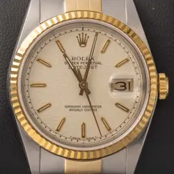 ROLEX DATEJUST 16233 GOLD FLUTED BEZEL WATCH 36MM TWO-TONE JUBILEE INDEX DIAL