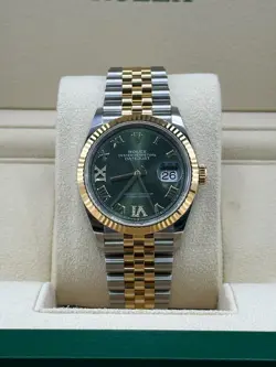 ROLEX DATEJUST 36MM, OLIVE ROMAN AND DIAMOND DIAL, 126233, 2021 BOX AND PAPERS