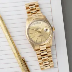 ROLEX DAY-DATE 36 18238 WRISTWATCH, YELLOW GOLD, CHAMPAGNE DIAL, PRESIDENT BR...