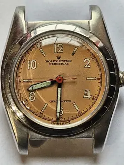 ROLEX BUBLEBACK REF 2940 ORIGINAL DIAL  SALMON COLOR ALL STAINLESS STEEL CASE...
