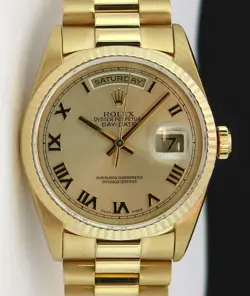ROLEX DAY-DATE PRESIDENT YELLOW GOLD CHAMPAGNE ROMAN 18238 - PRE-OWNED