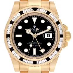 ROLEX GMT MASTER II SAPPHIRE DIAMOND BEZEL YELLOW GOLD MENS WATCH 116748