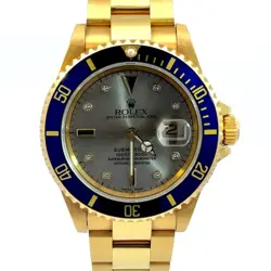 ROLEX 18K YELLOW GOLD SUBMARINER SLATE DIAMOND & BLUE SAPPHIRE REF 16618,  J1083