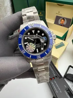 ROLEX SUBMARINER 40MM STEEL CUSTOM CERAMIC BEZEL BLUE DIAL MENS WATCH 116610LN