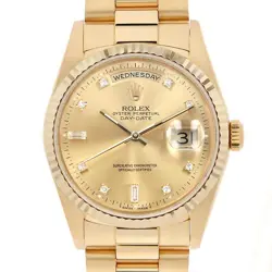 ROLEX DAY DATE 8P DIAMOND / 2P BAGUETTE DIAMOND 18238A CHAMPAGNE GOLD A NUMB...