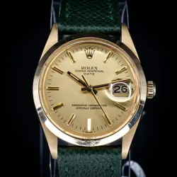SERVICED ROLEX OYSTER PERPETUAL DATE 34MM 18K YELLOW GOLD, REF. 15008