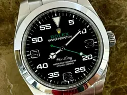 ROLEX AIR KING 40MM AUTOMATIC BLACK DIAL WITH GREEN ACCENTS ANTIMAGNETIC BOX