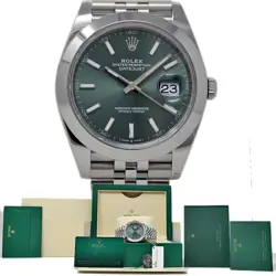 ROLEX 126300 DATEJUST 41MM MINT GREEN STEEL JUBILEE AUTOMATIC CARD2024 #RL588.24