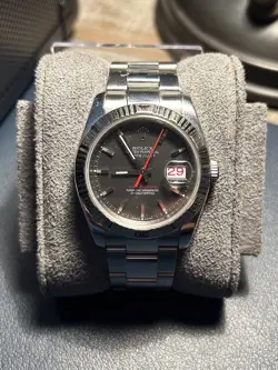 ROLEX DATEJUST TURN-O-GRAPH 36MM BLACK DIAL STAINLESS STEEL WATCH