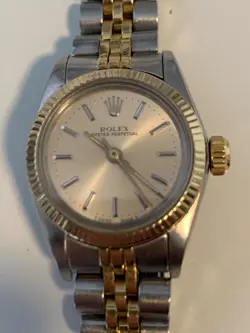 ROLEX 67000 LADIES 25MM OYSTER PERPETUAL STAINLESS & 18K WRISTWATCH