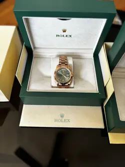 ROLEX DAY-DATE GREEN ROMAN 40MM EVEROSE GOLD MEN’S WATCH BOX AND PAPERS