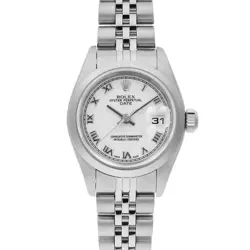 ROLEX OYSTER PERPETUAL DATE 79160 WHITE ROME F NUMBER SECOND HAND WOMEN