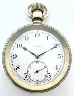 ROLEX 54MM WW2 ERA 1940’S RARE STEEL DECK POCKET WATCH ENAMEL DIAL, SERVICED