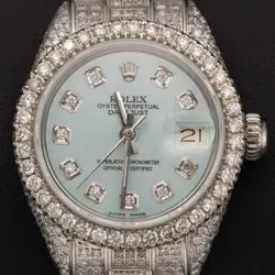 ROLEX DATEJUST 6971 DIAMOND BEZEL OYSTER WATCH 26MM ICE BLUE DIAL 6.70CT