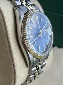 Rolex Oyster Perp Datejust 36mm Blue Sunburst Dial Yellow Gold Watch 1601 Box