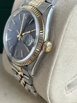 Rolex Oyster Perp Datejust 36mm Blue Sunburst Dial Yellow Gold Watch 1601 Box