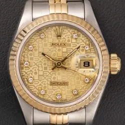 ROLEX DATEJUST 69173 FLUTED BEZEL WATCH 26MM TWO-TONE JUBILEE CHAMPAGNE DIAL
