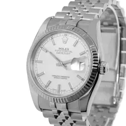 ROLEX DATEJUST 36MM WHITE GOLD & STEEL SILVER INDEX DIAL & FLUTED BEZEL 116234