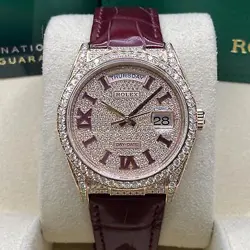 Rolex Day-Date 36mm Rose Gold Diamond Bezel Pave Diamond Dial Watch 128155RBR