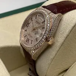 Rolex Day-Date 36mm Rose Gold Diamond Bezel Pave Diamond Dial Watch 128155RBR