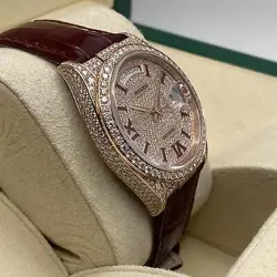 Rolex Day-Date 36mm Rose Gold Diamond Bezel Pave Diamond Dial Watch 128155RBR
