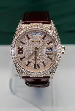 Rolex Day-Date 36mm Rose Gold Diamond Bezel Pave Diamond Dial Watch 128155RBR